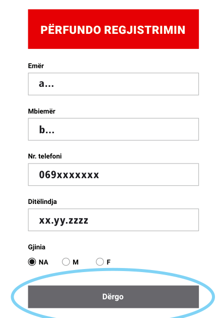 Formulari i të dhënave personale i plotësuar