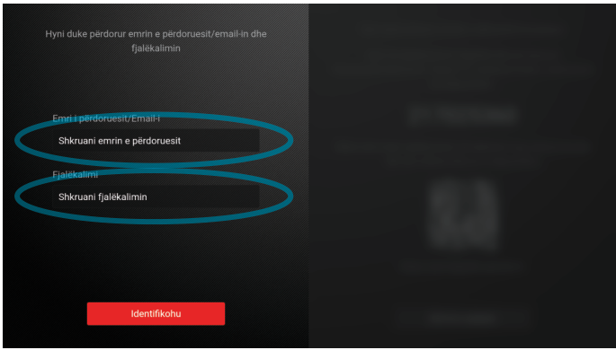 Hyrja në aplikacion Smart TV